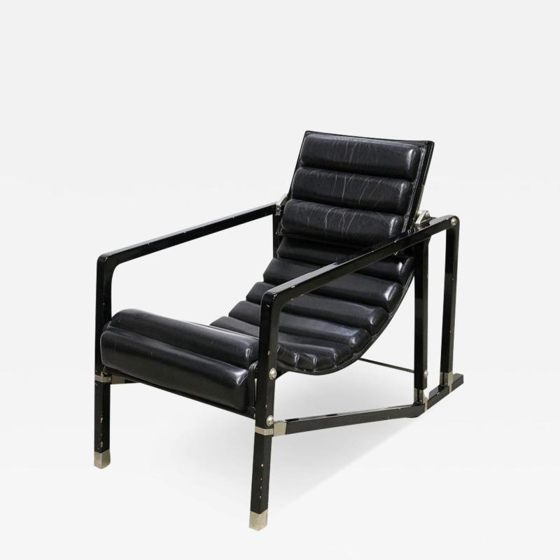 Transat Chair With Black Leather Design Eileen Gray 1927 France ca 1975