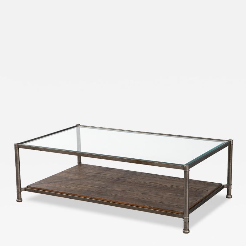 Transitional Industrial 2 Tier Metal Coffee Table with Oak Base