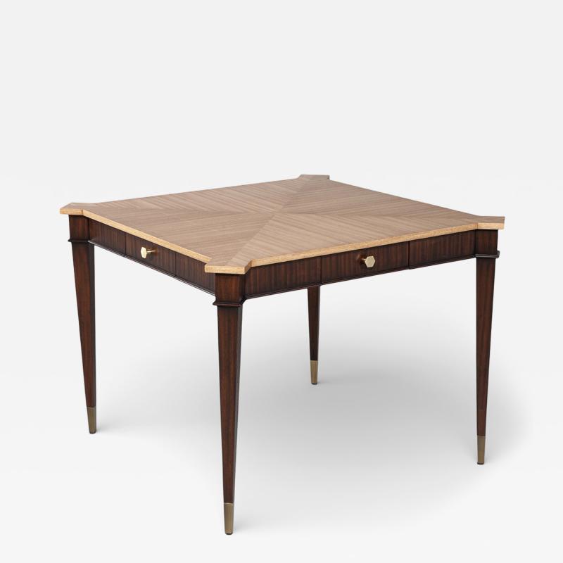 Transitional Mahogany Games Table in 2 Tone Natural Finish with Brass Accents