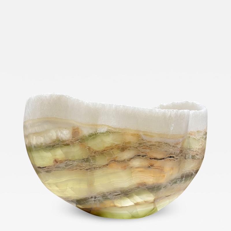 Translucent Statement Large Sculptural Organic Stone Decorative Centerpiece Bowl