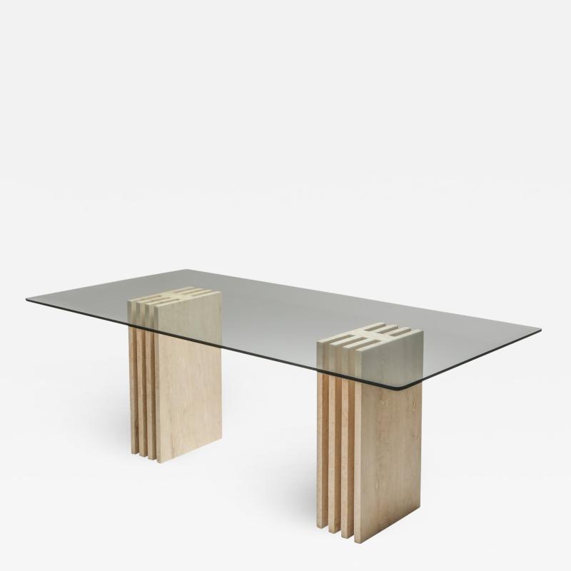 Travertine Postmodern Dining Table in the Style of Scarpa 1980s