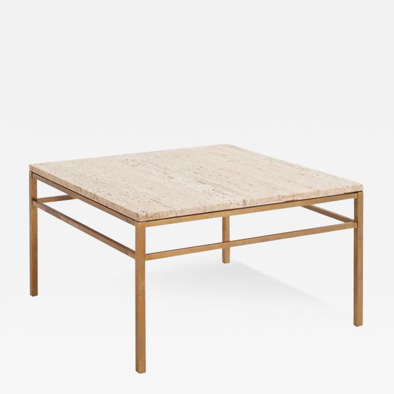 Travertine and Brass Coffee Table