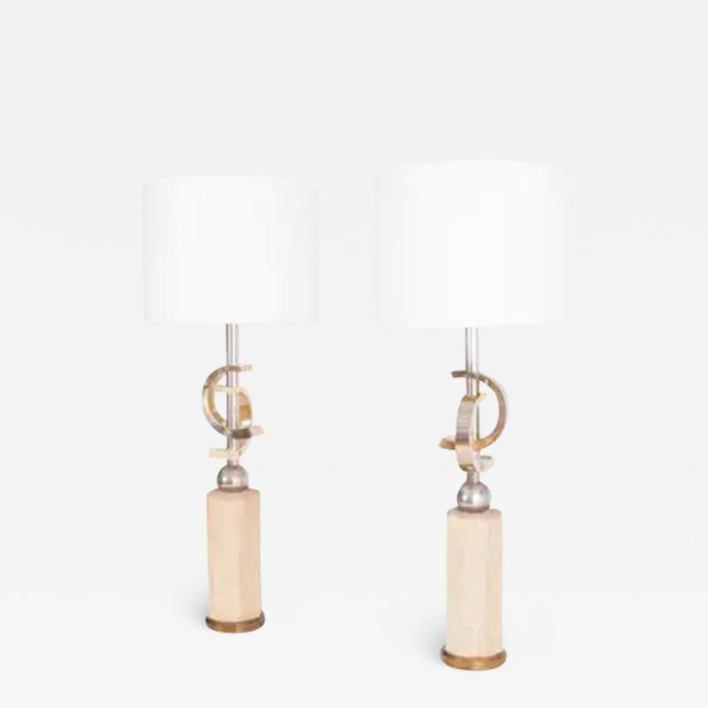 Travertine and Brass Floor Lamps