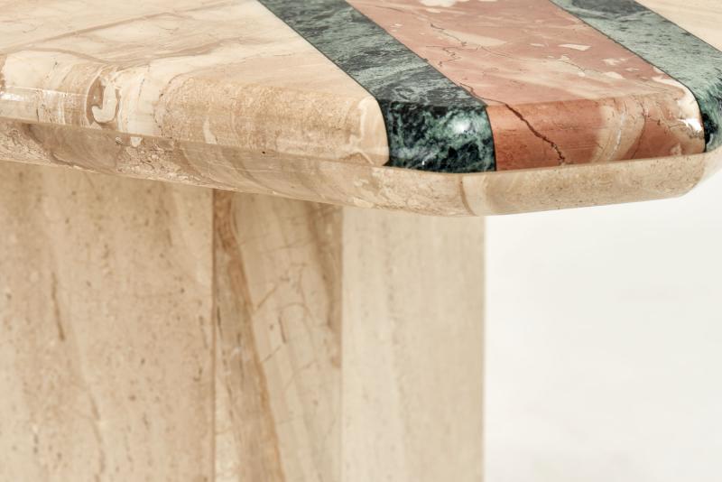Travertine and Marble End Table, 1980