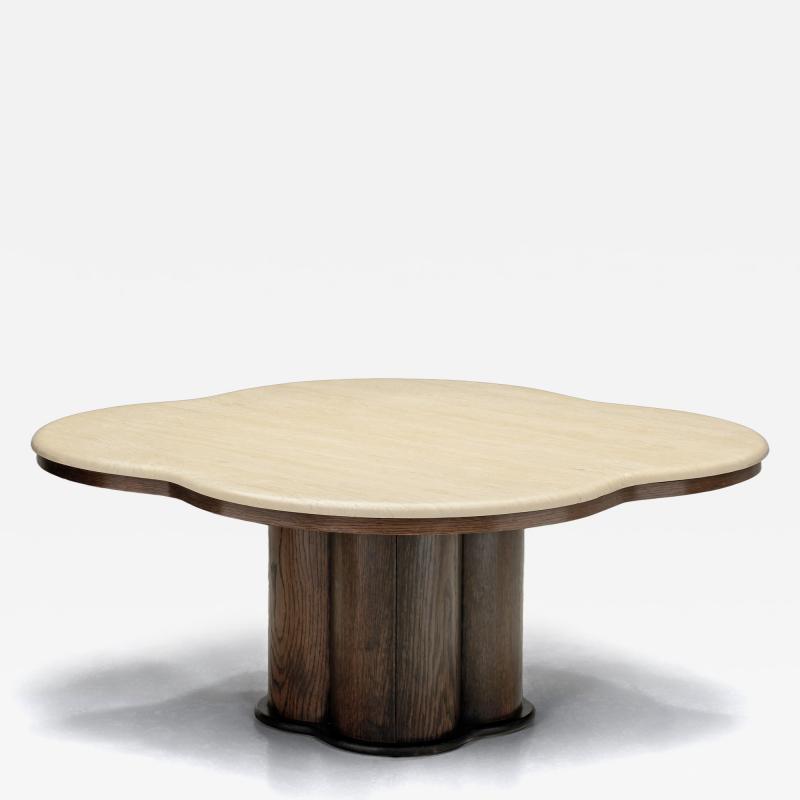 Travertine and Wood Coffee Table France 1970s