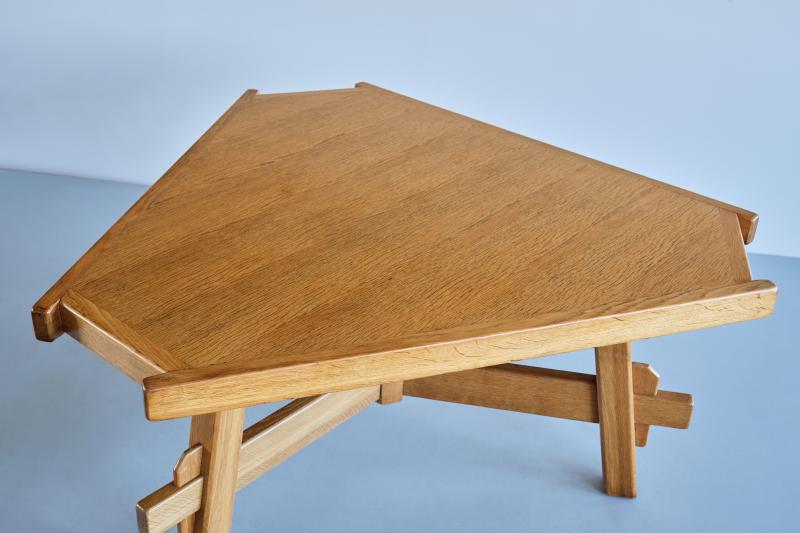 Triangular French Modern Dining Table in Solid Oak Wood, France, 1960s