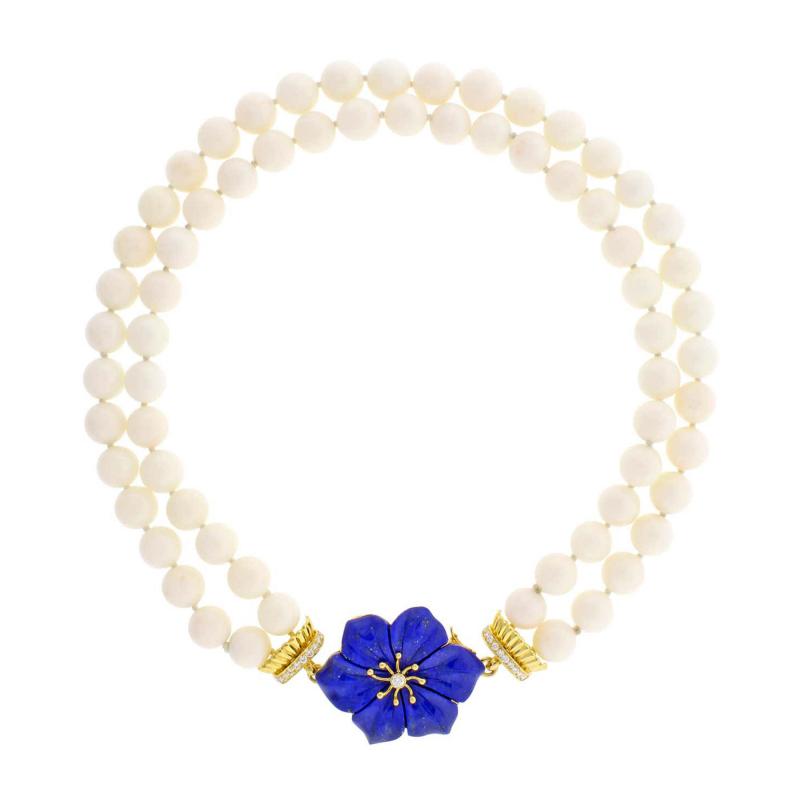 Trio Lapis and White Coral Necklace