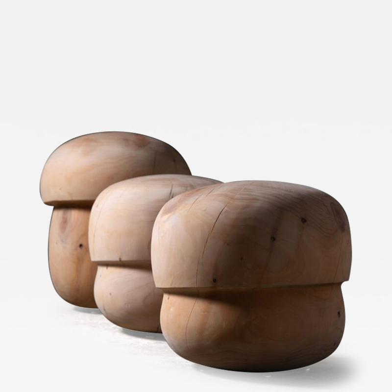 Trio of Fungo Mushroom Stools by Paola Navone for Riva 1920 in Solid Cedar