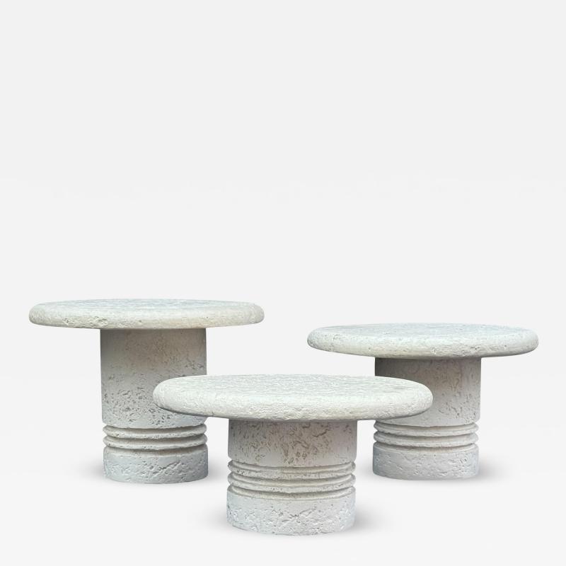 Trio of Midcentury Italian Post Modern Faux Stone Cocktail Table Set