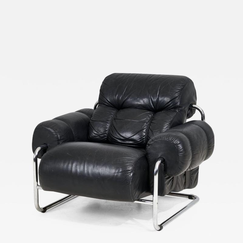 Tucroma Black Leather Lounge Chair by Guido Faleschini Pace Mariani 1970 Italy