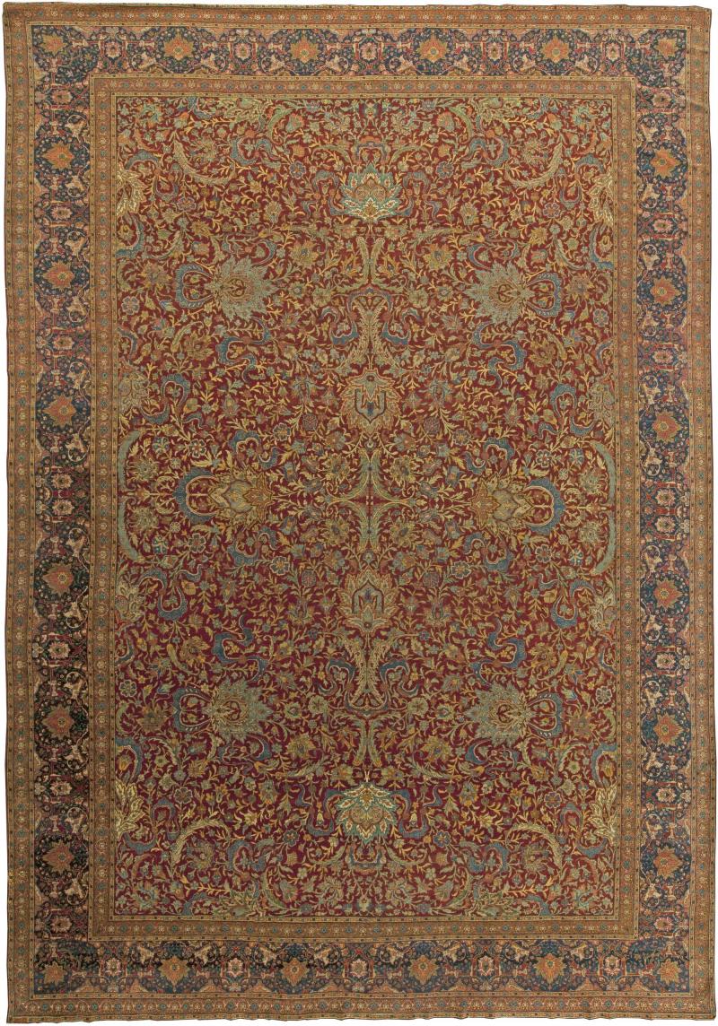 Turkish Hereke Antique Floral Red Green Blue Yellow Handmade Wool Rug