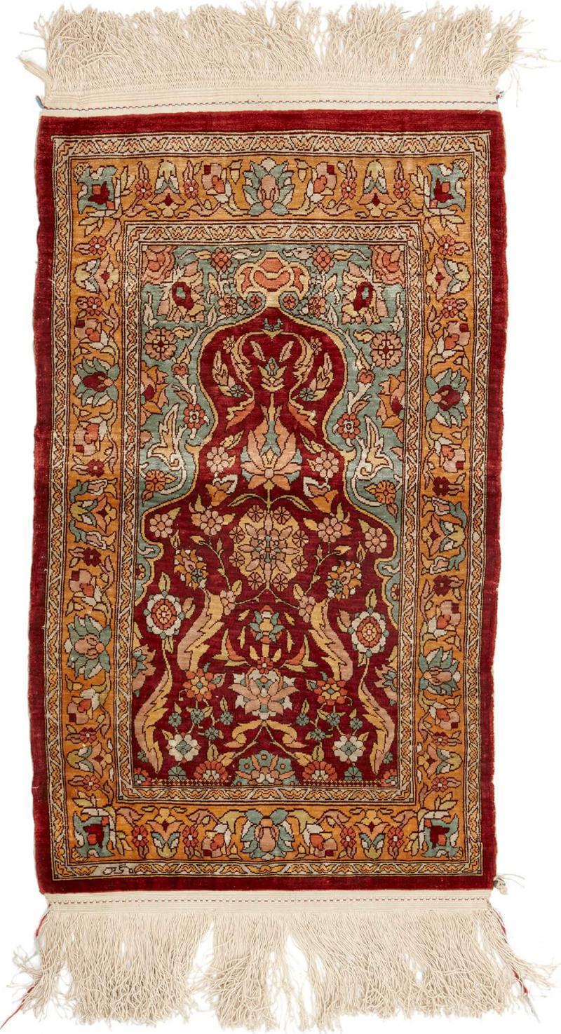 Turkish silk Hereke prayer rug