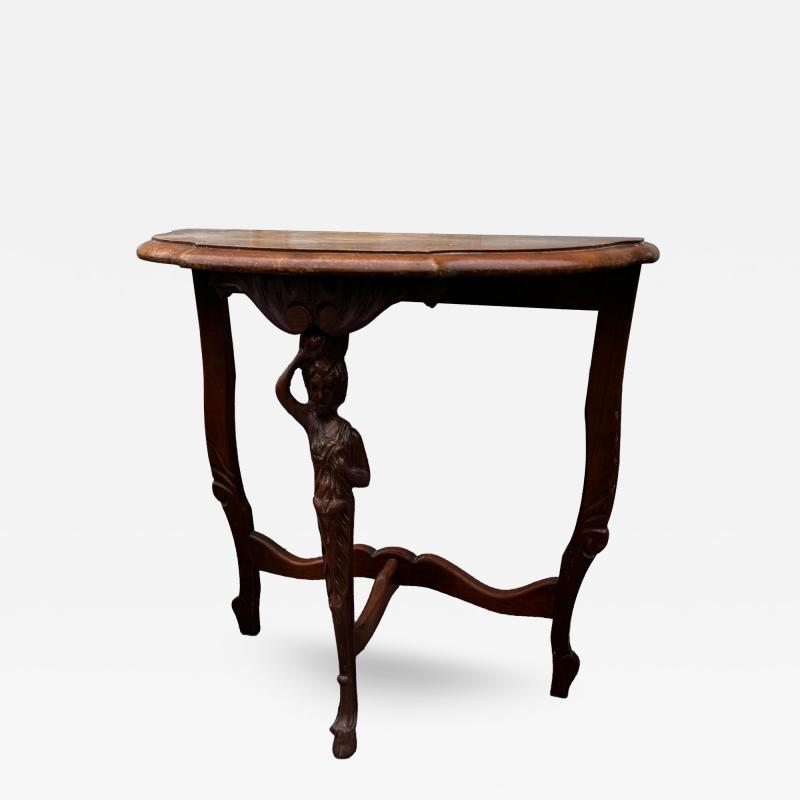 Turn of the Century Figural Louis XV Style Demilune Table