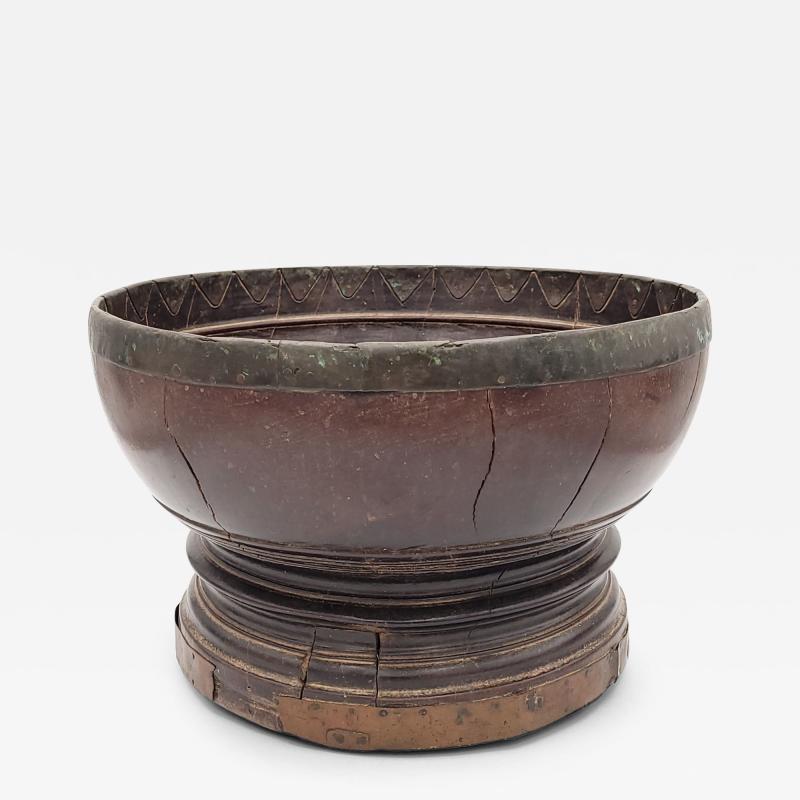 Turned Wooden Bowl with Copper Mounts India 19th 18th century