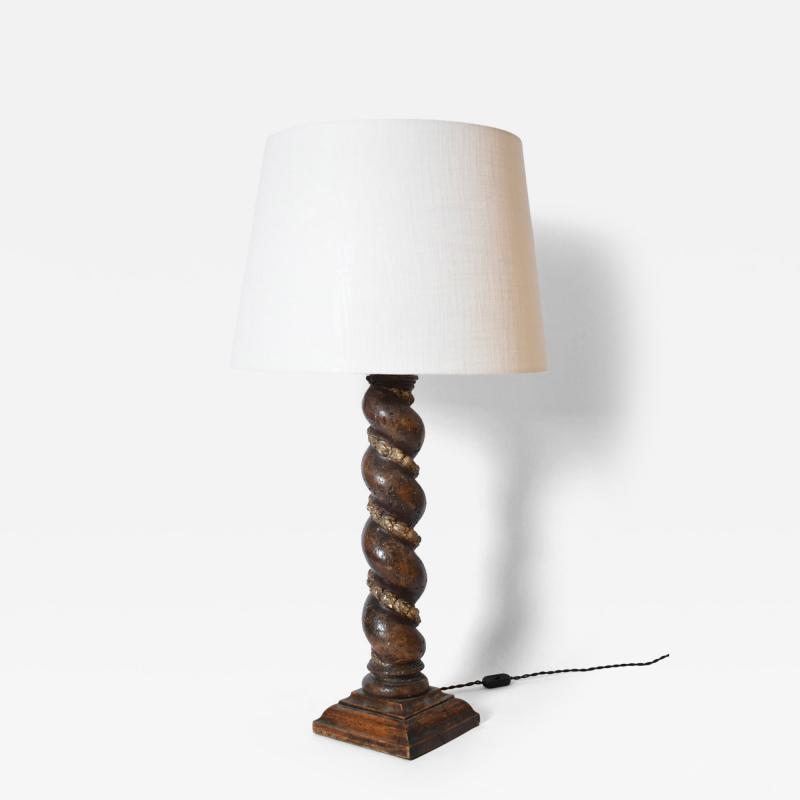 Turned wood column laurel pattern lamp XIXth c 