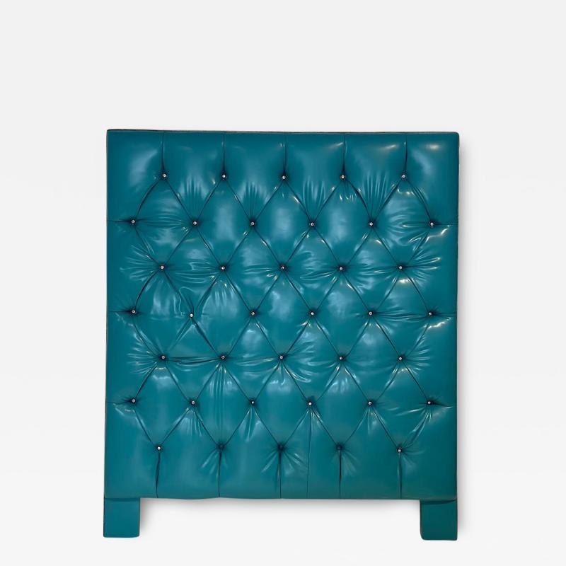 Turquoise Blue Leather Bed Tufted Headboard