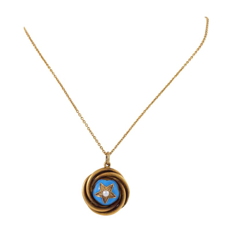Turquoise Enamel Diamond and Pearl Pendant Necklace and Bracelet