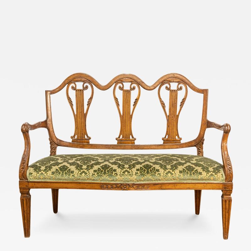 Tuscan 18th Century Walnut Sofa from Villa Fioravanti with Carved Lyre Motifs