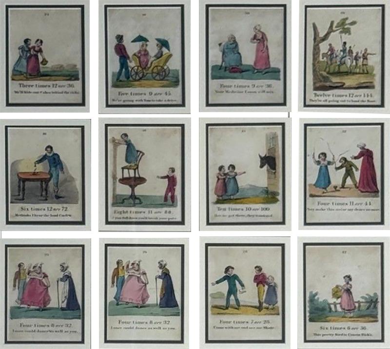 Twelve Copper Engravings Hand Coloured Gilt Frames England 1900s