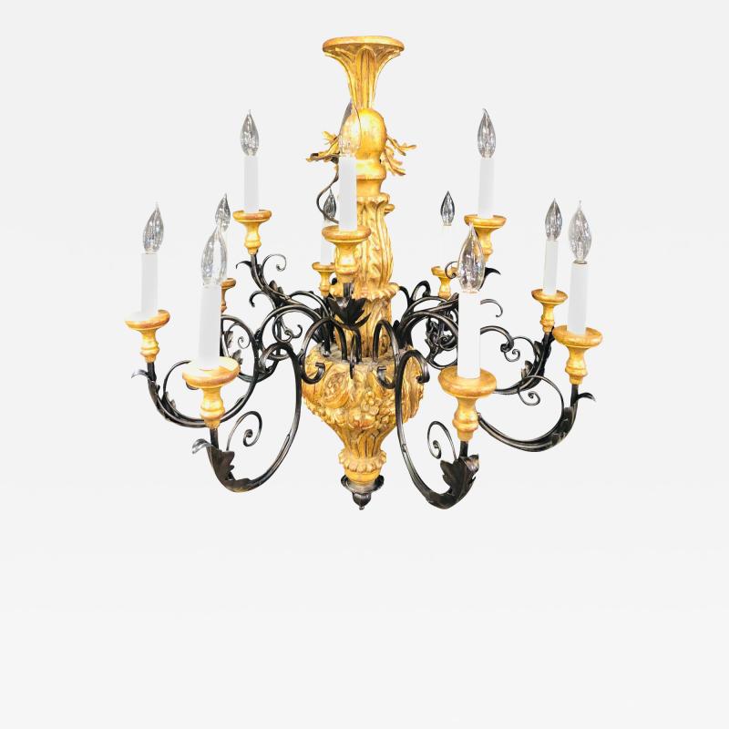 Twelve Light Italian Parcel Gilt Decorated Chandelier with Canopy