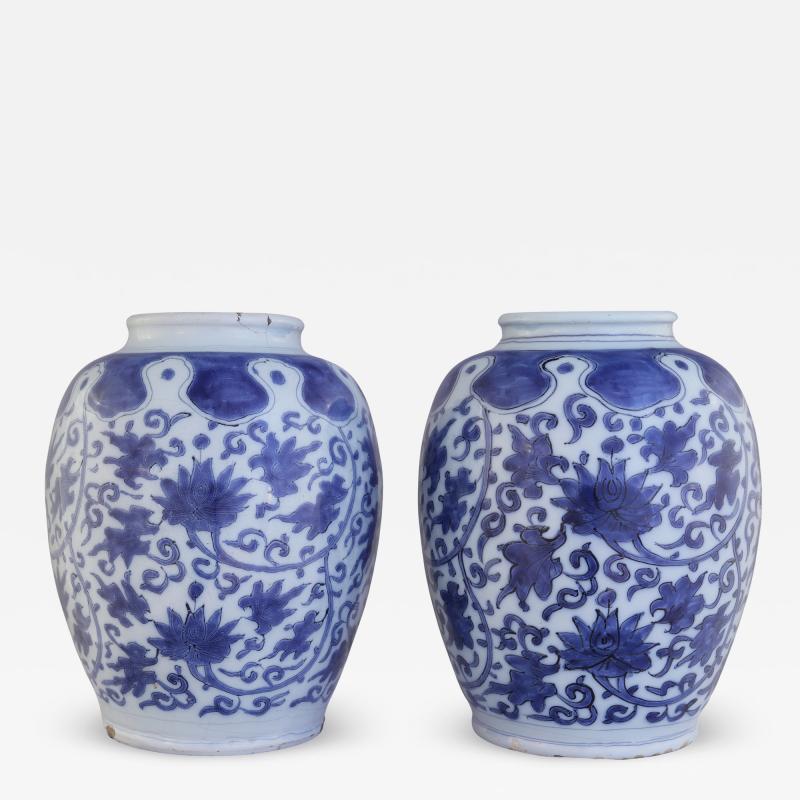 Two 17th century Dutch Delft Lotus Jars