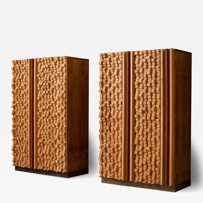 Two Cabinets by Stefano d Amico in Beech and Brass Signed and Dated 1974