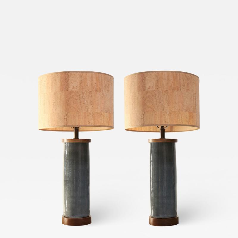 Two Dark Gray Ceramic Cylinder Shape Lamps