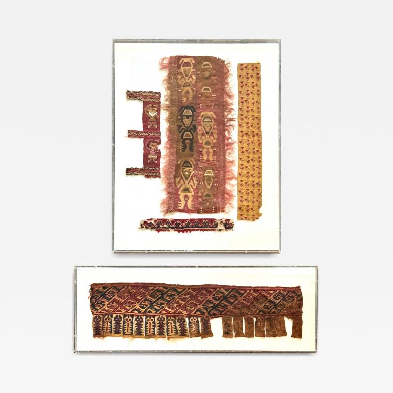 Two Framed Pre Columbian Fine Textile Fragments Chimu Chancay