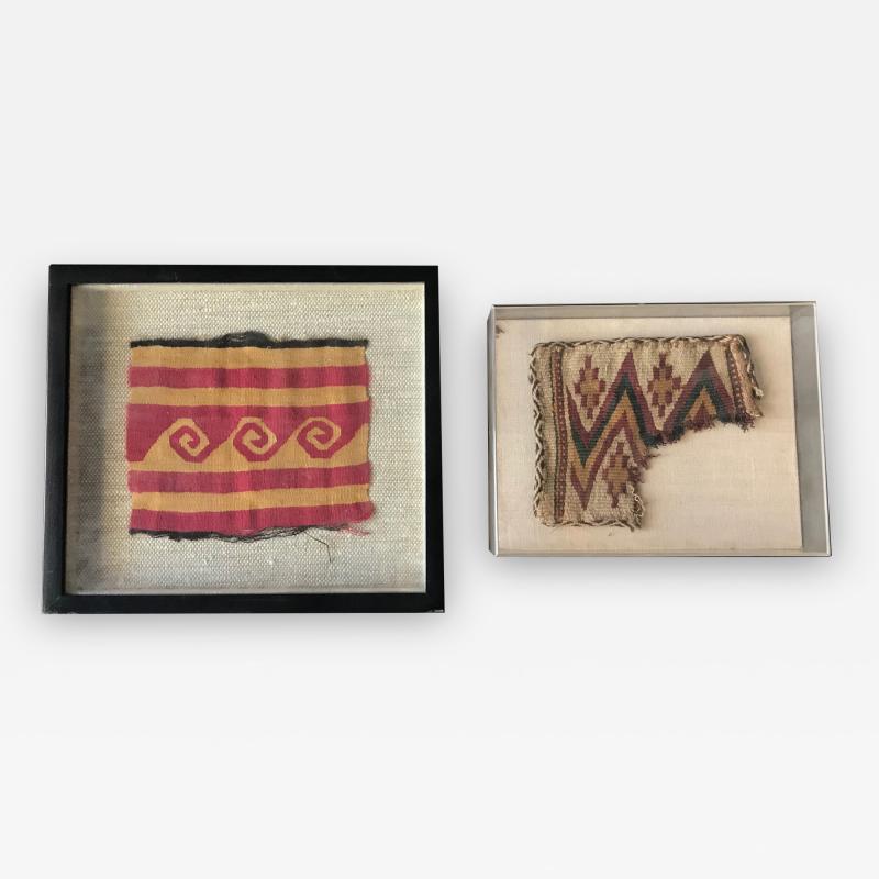 Two Framed Pre columbian Textile Fragments Nazca Culture