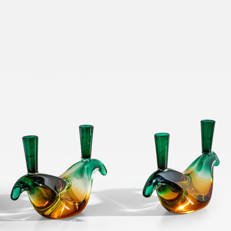 Two Murano Glass Candleholders by Flavio Poli for Seguso Italy