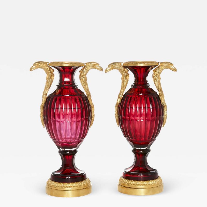 Two Neoclassical Style Russian Cut Glass and Ormolu Vases