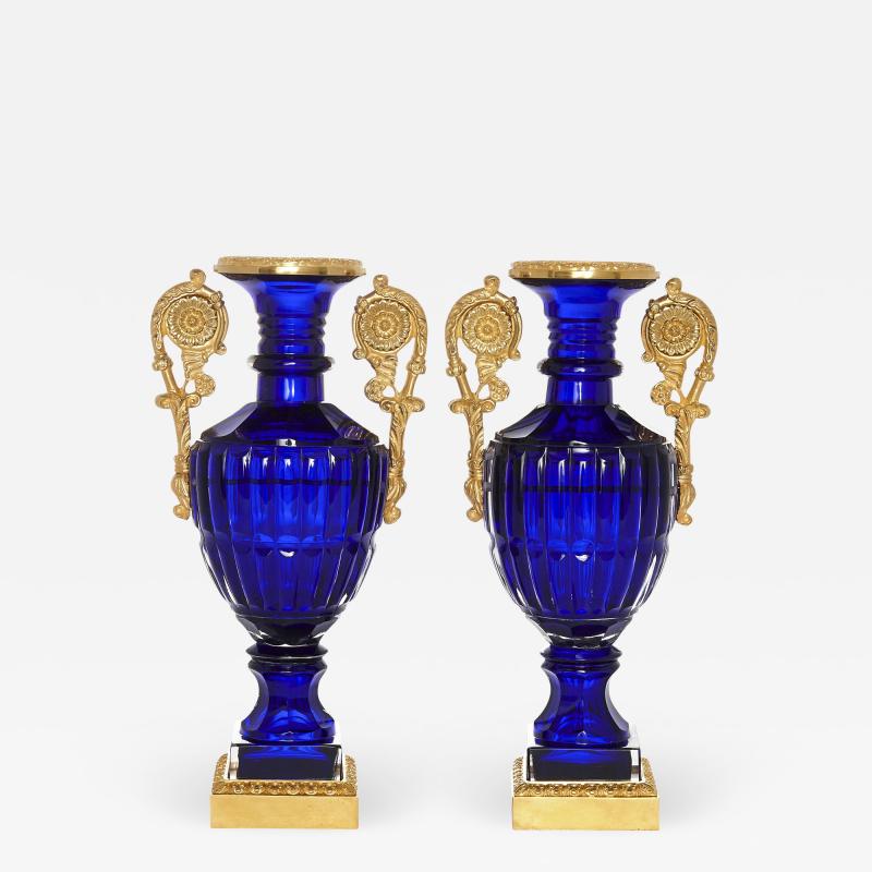 Two Neoclassical Style Russian Cut Glass and Ormolu Vases