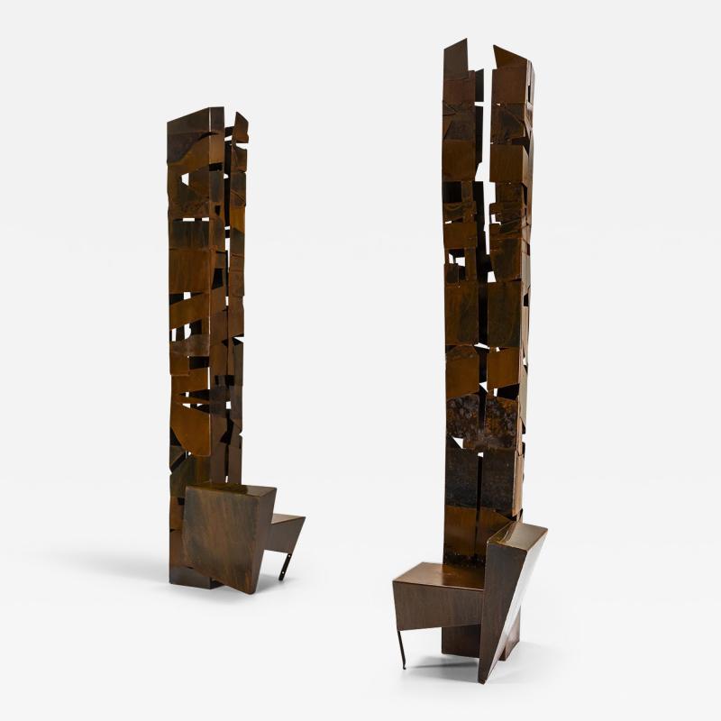 Two Sculptural Chairs in Rusted Metal by Laurent Mollon France 2016