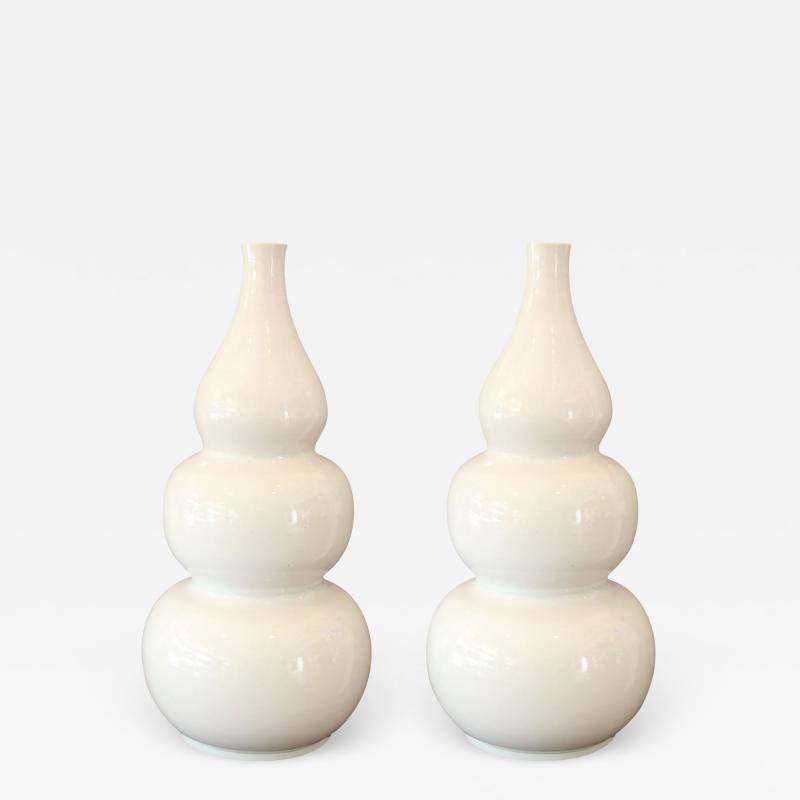 Two Substantial Vintage White Gourd Shape Vases