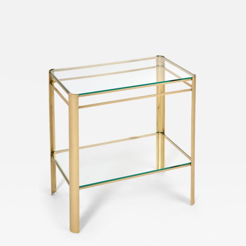 Two Tiered Bronze Side Table with Clear Glass Shelves France 1970s