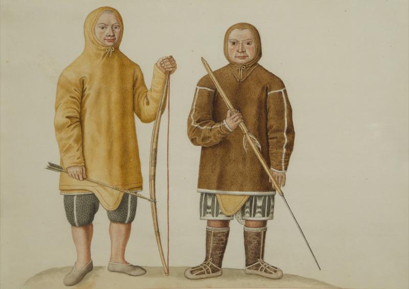 Two Watercolors of Greenland Inuit During A Missionary Tour of Copenhagen C 1724