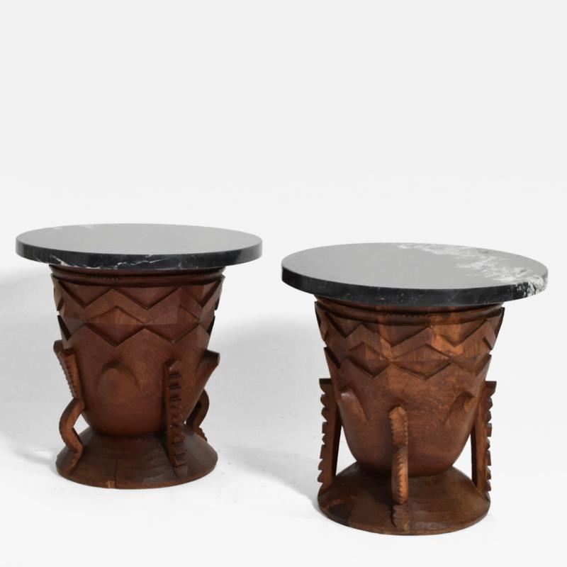 Two large African carved wooden side tables 1960s 