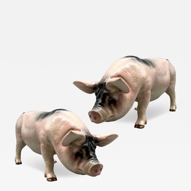 Two large pigs in ceramic Normandy France circa 1930