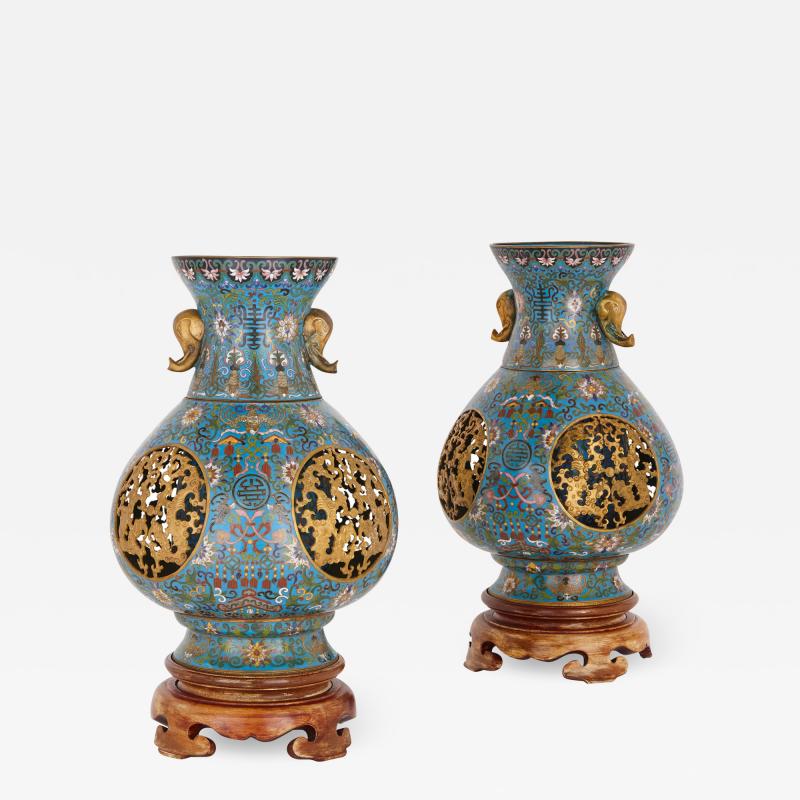 Two late Qing Dynasty cloisonn enamel and gilt bronze vases