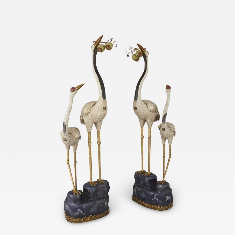 Two massive late Qing cloisonn enamel models of cranes