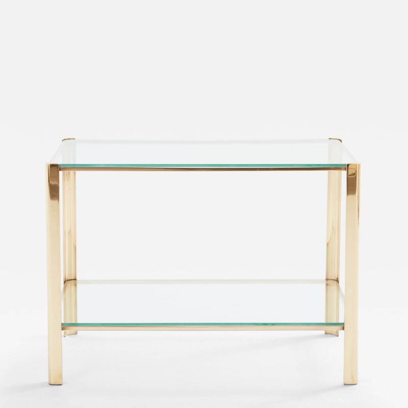 Two tier Bronze glass side table by Jacques Quinet for Broncz 1960s