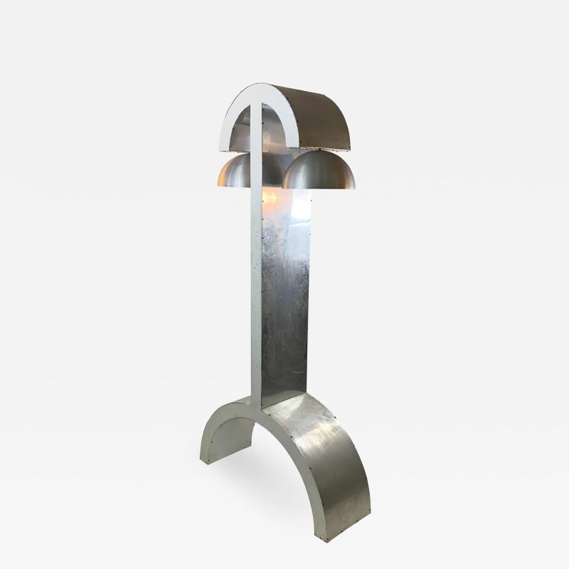 UNIQUE MODERNIST ALUMINUM AND WOOD FLOOR LAMP