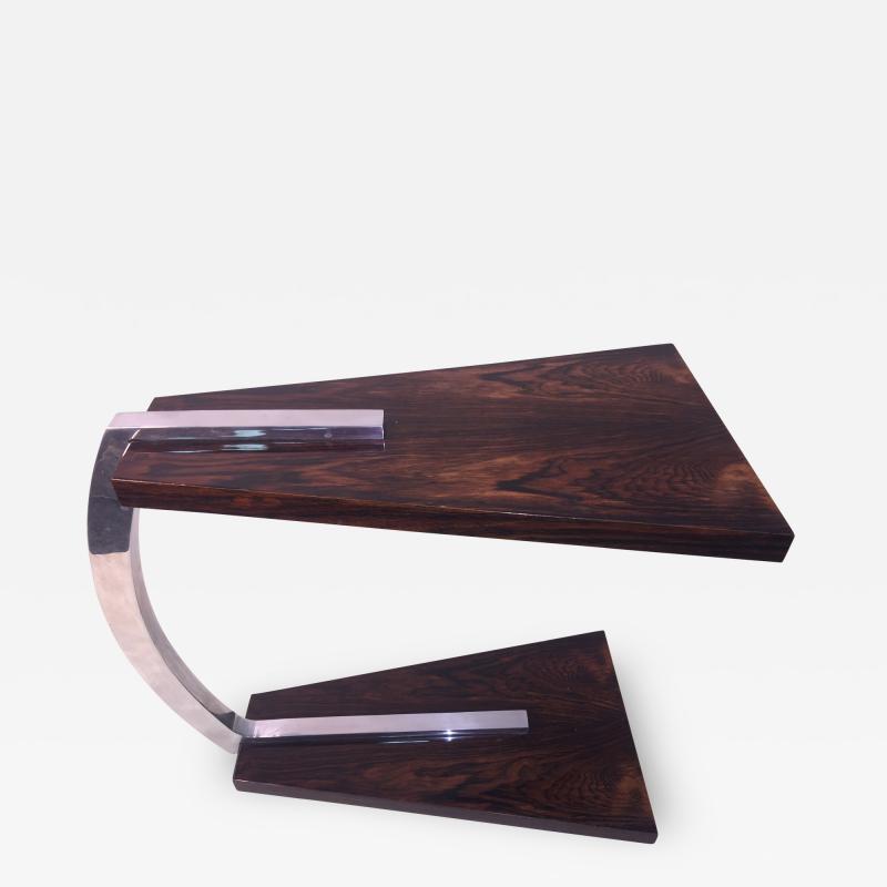 UNUSUAL MACASSAR AND ALUMINUM MODERNIST SIDE TABLE