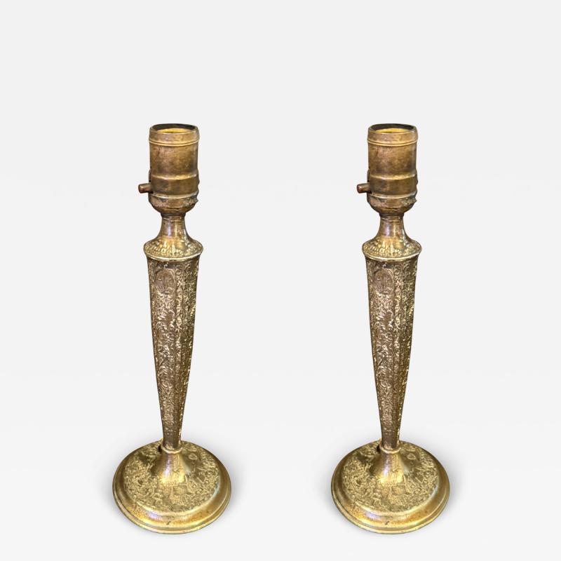 UNUSUAL PAIR OF SILVER LANDSCAPE SCENIC EMBOSSED ANTIQUE LAMPS