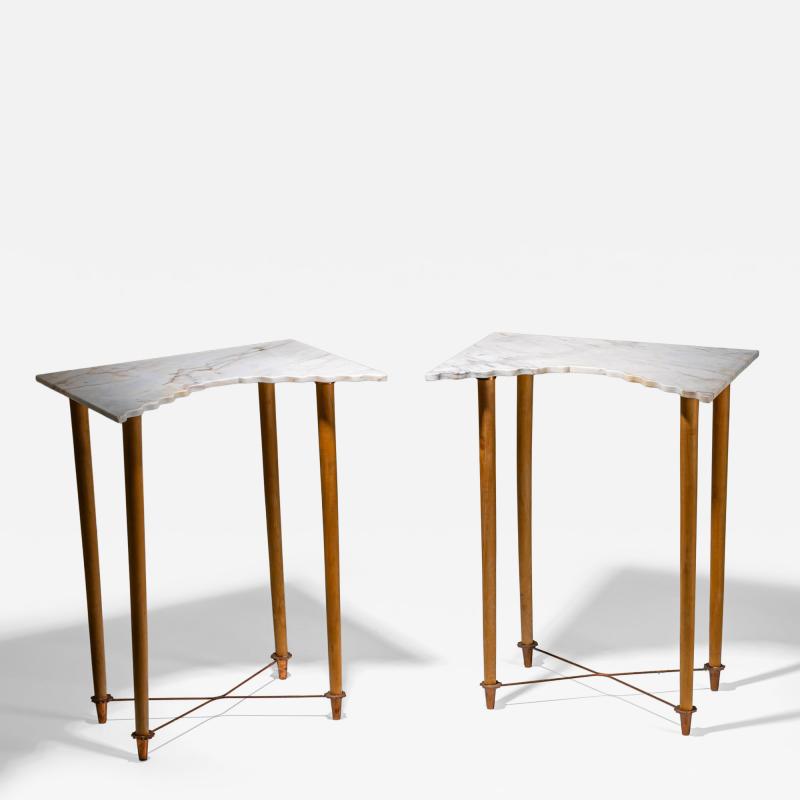 Ugo La Pietra Pair of Wall Consoles with Marble Tops attributed to Ugo la Pietra Italy