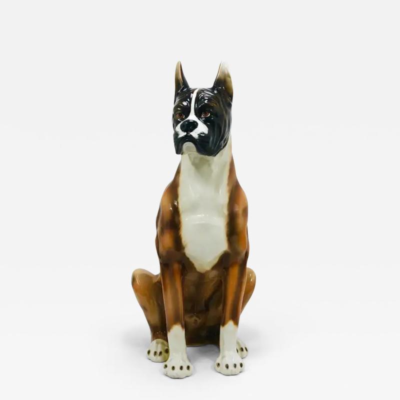 Ugo Zaccagnini Boxer Dog Life Size Majolica Statue Sculpture Glazed Ceramic Italy 1970s