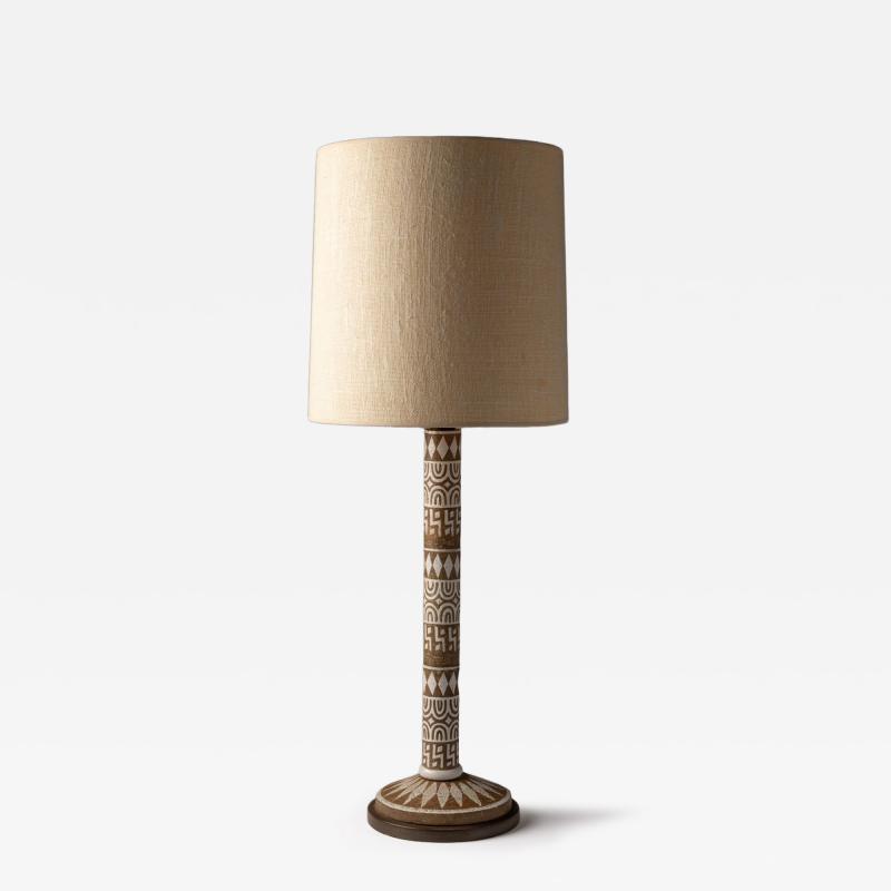 Ugo Zaccagnini Italian Ceramic Mid Century Design Table Lamp Sgraffito Primative