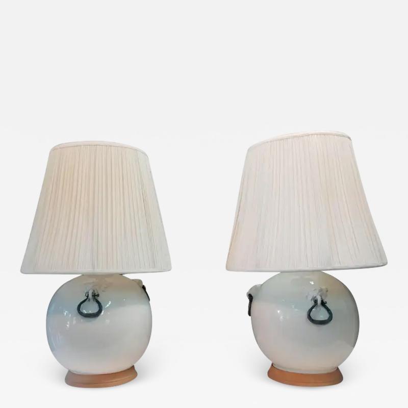 Ugo Zaccagnini Pair of Massive White Glazed Ceramic Italian Table Lamps Mid Century Modern Era