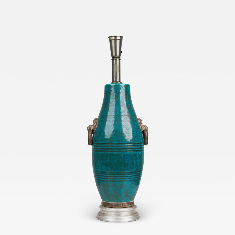 Ugo Zaccagnini Ugo Zaccagnini Mid Century Italian Ceramic Blue Green Glazed Table Lamp