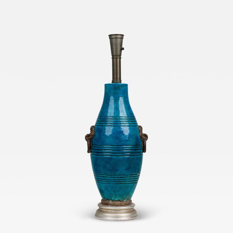 Ugo Zaccagnini Ugo Zaccagnini Mid Century Italian Ceramic Turquoise Blue Glazed Table Lamp